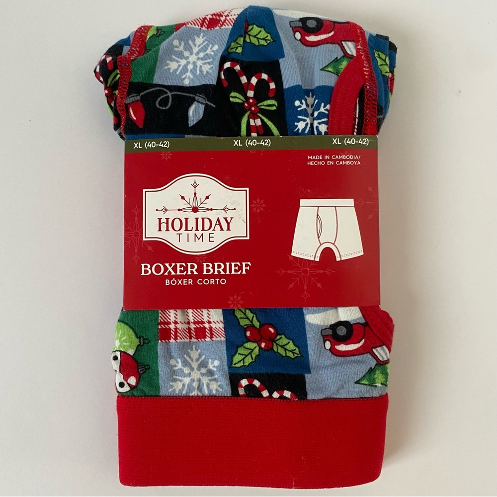 Christmas Boxer Briefs XL New Holly berries, X-mas lights candy canes Cotton NWT